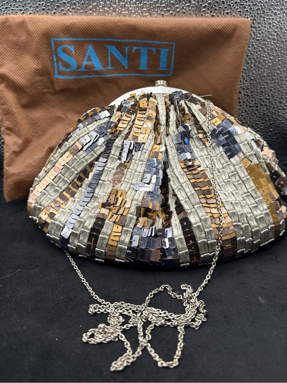 SANTI Multicolor Sequin Evening Clutch with Chain Strap